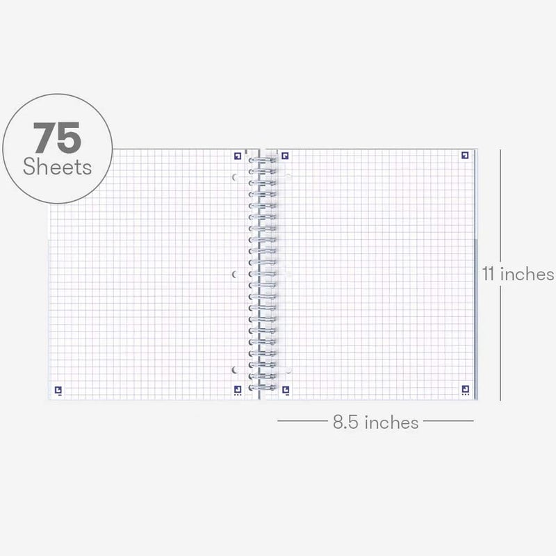 Hamelin 1 Subject, Graph Paper, Hard Cover Spiral Bound Grid Notebook, 4 Square Per Inch 150 Pages ICE White 8.5"x11" - Image 3